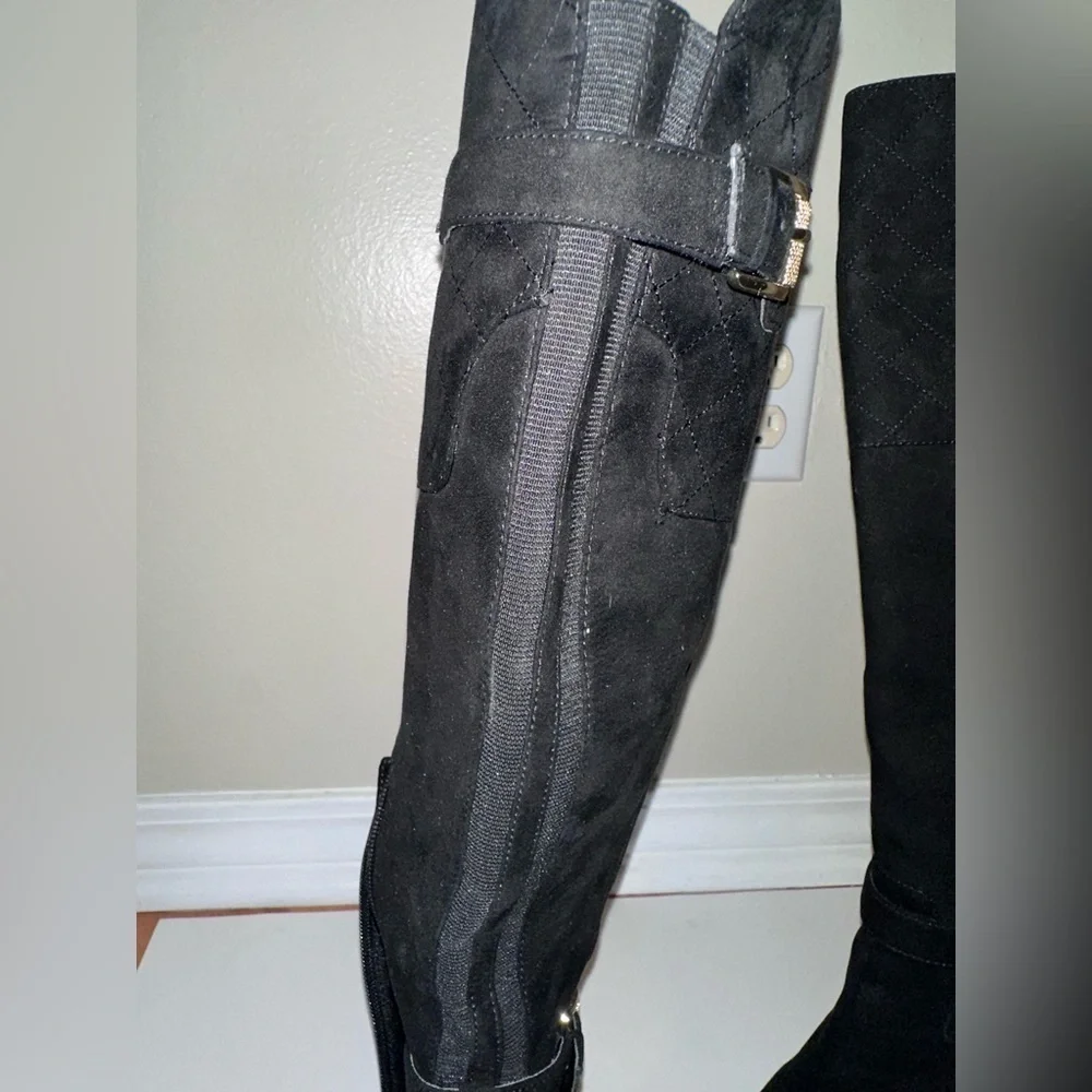Guess GGDolli2 Black Quilted Platform Knee High Heeled Boots